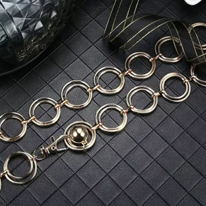 Women’s Punk Hip hop Double Layer Metal Ring Body Jewelry Chain Geometric Circle