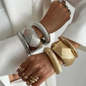 Women’s Punk Style Irregular Textured Alloy Fashion Bracelet Design Elegant Stylish Handmade Bangles for Party Occasions