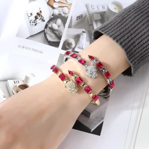 Women’s Retro Fashion Bracelet Set with Open Mouth Accessories Red Rhinestone Retro Bangles
