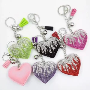 Women’s Rhinestone Keychain Flame Heart Love Tassel Bag Pendant Keyring