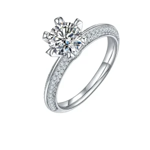 Women’s Round 925 Sterling Silver Moissanite Rings Promises and Commitments Classic Style Rhodium Plated for Wedding Party