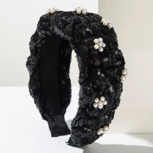 Women’s Sequin Braided Pearl Flower Headband High Quality Elegant Luxury Party Hair Accessories