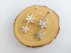 Women’s Sexy Fashion Body Jewelry Double Flower Zircon Piercing Jewelry Navel Stainless Steel Piercing Jewelry
