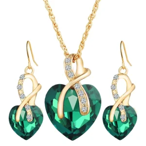 Women’s Shiny Crystal Rhinestone Gold Plated Pendant Chain Necklace Stud Earring Set