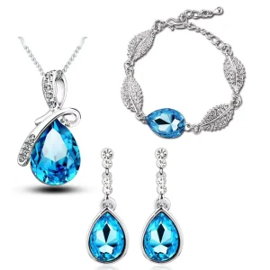 Women’s Shiny Crystal Rhinestone Silver Plated Pendent Chain Necklace Tassel Earring Zircon Fashion Jewelry Set