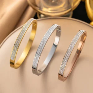 Women’s Silver Diamond Stainless Steel Cuff Bracelet for Anniversary Birthday or Dance