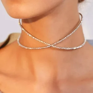 Women’s Simple Alloy Adjustable Rhinestone Collar Cross Necklace