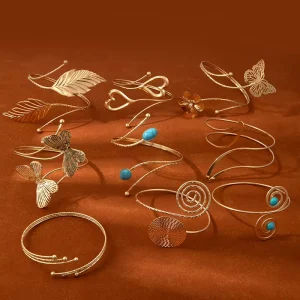 Women’s Simple Arm Ring Multi-layer Geometric Open Bracelet Love Heart Leaf Starfish Fashion Cuff Bracelets