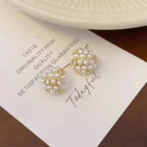 Women’s Simple Ball Stud Earrings Zinc Alloy Gold Plated Crystal Rhinestone Trendy Vintage Fashion Jewelry Gift