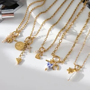 Women’s Simple Fashion Pendant Necklace with Stainless Steel Heart 18K Gold Electroplated Chic and Stylish Accessory