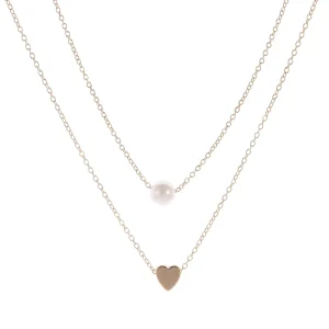Women’s Simple Love Double Layered Artificial Pearl Necklace Fashion Layered Accessory
