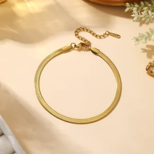 Women’s Stainless Steel 18K Gold Plated Snake Chain Anklet Simple Fashion Waterproof Adjustable for Parties Gifts