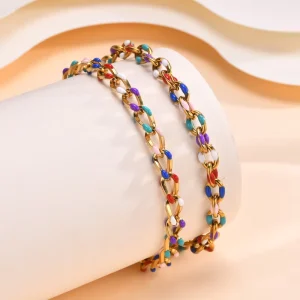 Women’s Stainless Steel Anklet with Gold Plating Color Drip Glue Design Banquet Jewelry