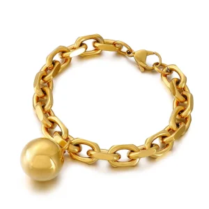 Women’s Stainless Steel Ball Charm for Bracelet with 10mm Chain Color-Keeping Fashion Accessory