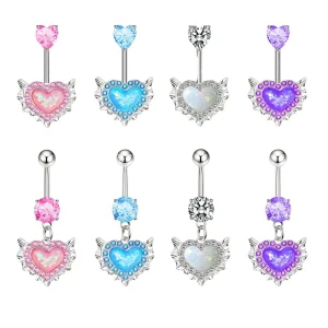 Women’s Stainless Steel Body Jewelry Zircon Pendant Belly Ring Heart Fishtail Design Party Piercing Jewelry