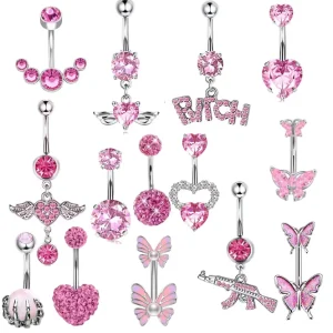 Women’s Stainless Steel Butterfly Navel Ring with Zircon 10mm Piercing Body Jewelry for Weddings Gifts Engagements Parties