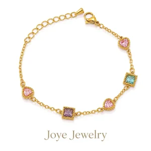 Women’s Stainless Steel Diamond Bracelet Trendy PVD 18K Gold Plated Fashion Chains with Zircon Daily Style Jewelry