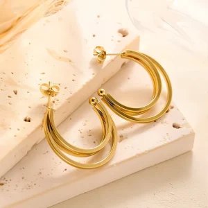 Women’s Stainless Steel Earrings Unique Multi-Line Geometric Design Niche Three-Line Cuff Ear Accessories
