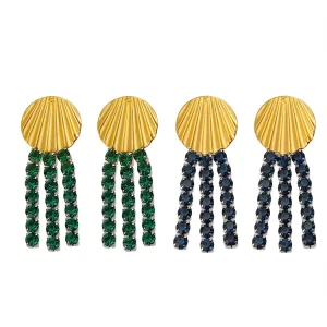 Women’s Stainless Steel Earrings Versatile Simple Fashionable Zircon Tassel Stud Earrings