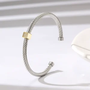 Women’s Stainless Steel Fashion Bracelet Geometric Zircon Design Bangles