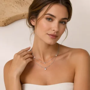 Women’s Stainless Steel Freshwater Pearl Heart Pendant with Hexagram Star Charm Trendy Link Chain Necklace
