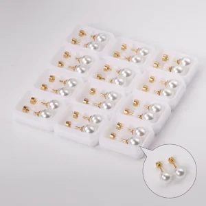 Women’s Stainless Steel Gold Plated Trendy Stud Earrings 10mm Imitation Pearl 3mm-10mm Screw Back Geometric
