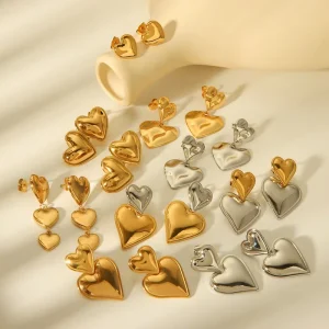 Women’s Stainless Steel Gold plated Heart-shaped Earrings Waterproof Hypoallergenic