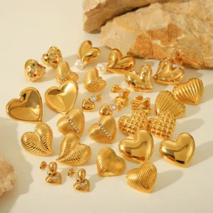Women’s Stainless Steel Gold plated Waterproof Heart-shaped Earrings Hypoallergenic Non Fading