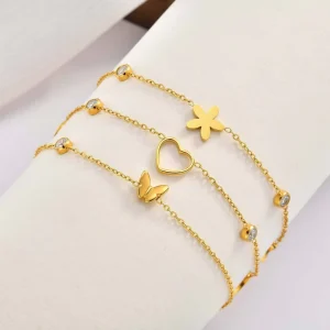 Women’s Stainless Steel Hollow Heart shaped Zircon Pendant Charm Bracelet Gold plated Jewelry for Daily Wear