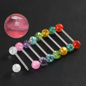 Women’s Stainless Steel Jewelry Imitated Opal Tongue Ring Fashion Slush Tongue Stud Acrylic tide Body Piercing Jewelry