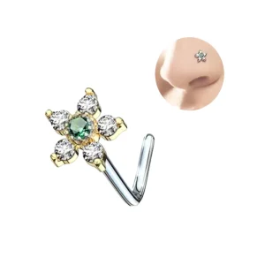 Women’s Stainless Steel Nose Rings Studs L Bone Screw Shaped Flower CZ Snowflake Butterfly Nose Stud Body Piercing for Weddings