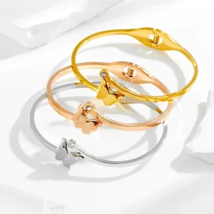 Women’s Stainless Steel Rose Gold Plated Butterfly Cuff Bracelets Rosa Fashion Bangles