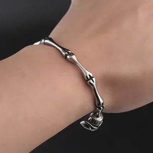Women’s Stainless Steel Skull Head Skeleton Design Cuff Bracelets Silver Fashion Bangles