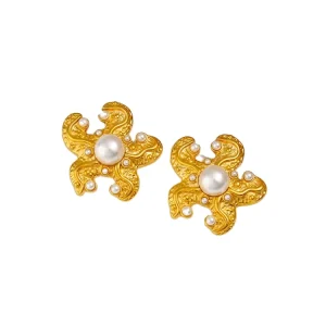 Women’s Stainless Steel Stud Earrings Simple Fashionable Luxurious Fresh Sweet Versatile Starfish Pearl Trendy Brass