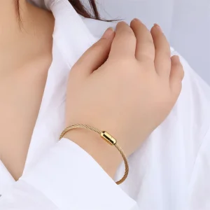 Women’s Stainless Steel Twisted Chain Bracelet Simple Design Gold Silver Snap Clasp Small Fashion Bangles