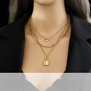 Women’s Stainless Steel Vintage High End Clavicle Chain Layered Pendant Necklaces Fashion 18K Gold Zircon Pearl Charm Necklace