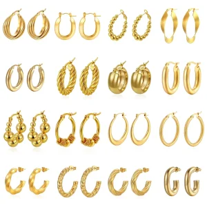 Women’s Stainless Steel Waterproof 18K Gold Plated Fashion Jewelry Earrings Irregular Stud Geometric Trendy Statement