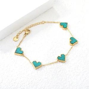 Women’s Stainless Steel Waterproof French Love Heart Shell Charm Chain Bracelet