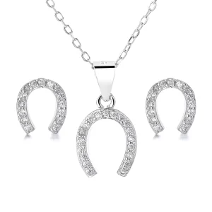 Women’s Sterling Silver Fine Jewelry Set Wedding Necklace Pendant Earrings Zircon Rhodium Plating for Parties Engagements Gifts