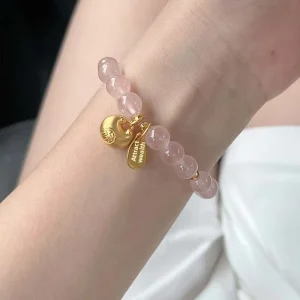 Women’s Strawberry Quartz Gemstone Beaded Bracelet Natural Love Stone Vintage Bulk Supply Yoga Meditation Spiritual Gift