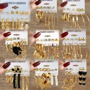 Women’s Stud Earrings Sets Zinc Alloy Gold Plated Geometry Design Fashion Jewelry Bulk Multiple Styles