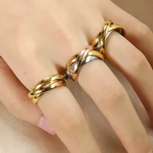 Women’s Stylish 18K Stainless Steel Fashion Rings 2 Tone 3 Tone Multiple Colors for Wedding Engagement Party Gift