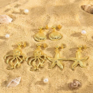 Women’s Summer 18K Stainless Steel Octopus Drop Earrings Jewelry Gift Fashionable Ocean Inspired Design
