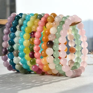 Women’s Summer Fashion Beaded Bracelet 8mm Agate Crystal Tourmaline Natural Stone Bracelet Chinese Style Jewelry