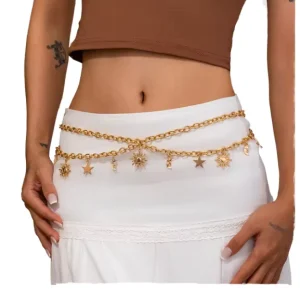 Womens Sun Moon Body Chain Alloy Waist Chain Sexy Fashion Decorative Jewelry Street Style
