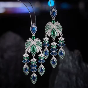Women’s Tassel Earrings European American Colorful Zircon Waterdrop Design Luxury Wedding Jewelry Earrings