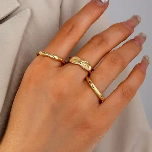 Women’s Thick Style Minimalist Wedding Engagement Ring Set Jewelry Collection Princess Cut Open Design Alloy