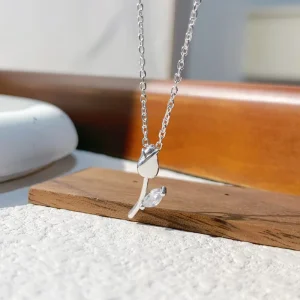 Women’s Thorn Rose Shaped Sterling Silver Zircon Pendant Necklace Romantic Engagement Wedding Party Fine Jewelry