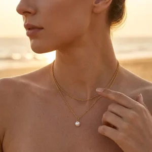 Women’s Trendy 18K Gold Plated Imitation Pearl Pendant Necklace Stainless Steel Link Chain Daily Wear Gift Fashion Jewelry OEM