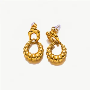 Women’s Trendy 18K Gold Plated Stainless Steel Geometric Hoop Drop Earrings Anniversary Fashion Accessory